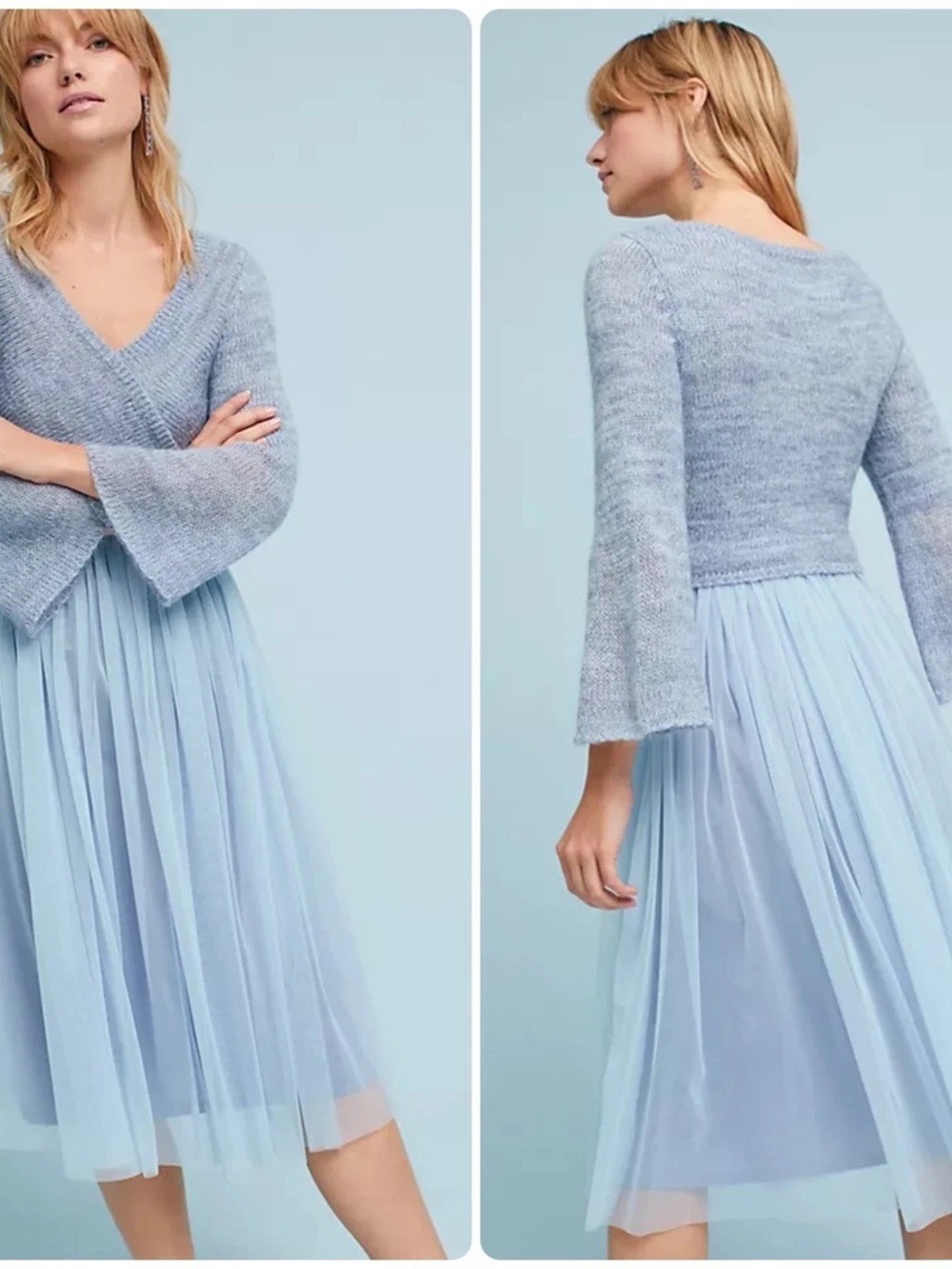 Anthropologie Tulle Layered Arabesque periwinkle blue dress, sz L, NWT